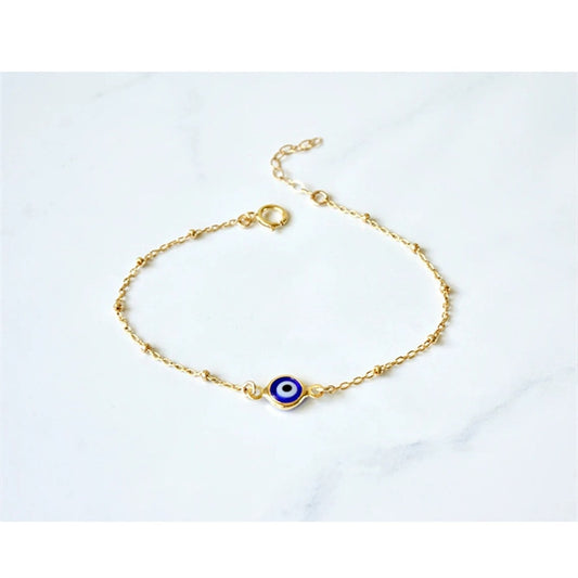 Simple Design Turkish Evil Eye Charm Bracelet for Women Boho Lucky Gold Color Copper Chain Adjustable Bracelet Summer Jewelry