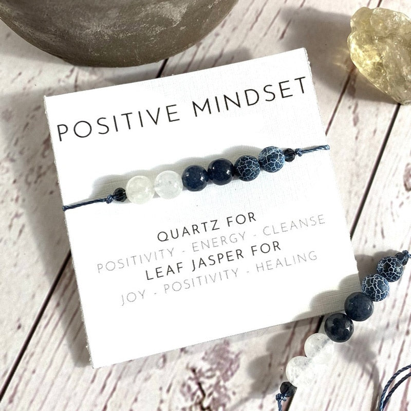 Positive Mindset Bracelet Natural Crystal Leaf Jasper Healing Bracelet Healing Jewelry for Women Men Positive Friendship Gift