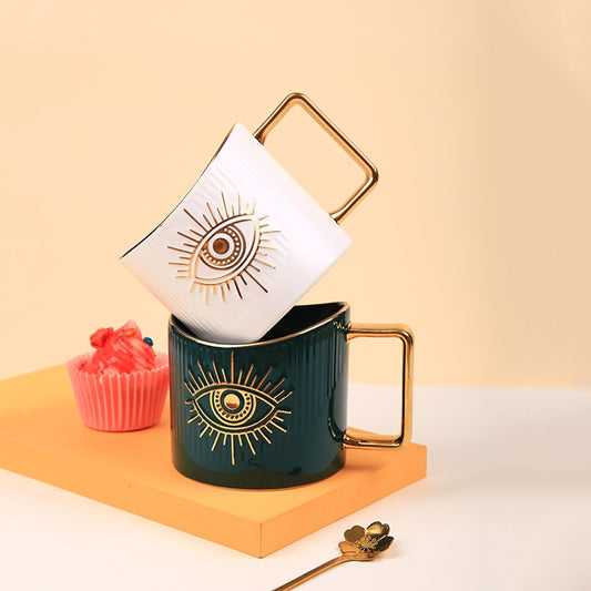 Turkish Blue Eye Tea Coffee Mug 14 oz Bone China Porcelain Nice Ceramic Evil Creative Eyes Coffee Water Tea Cup Gift 400ml