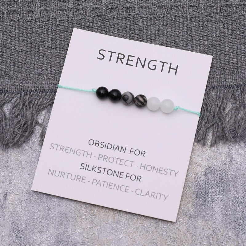 Strength Wish Bracelet Natural Obsidian Stone Bracelet Obsidian String Bracelet Crystal Jewelry for Women Men Strength Bracelet