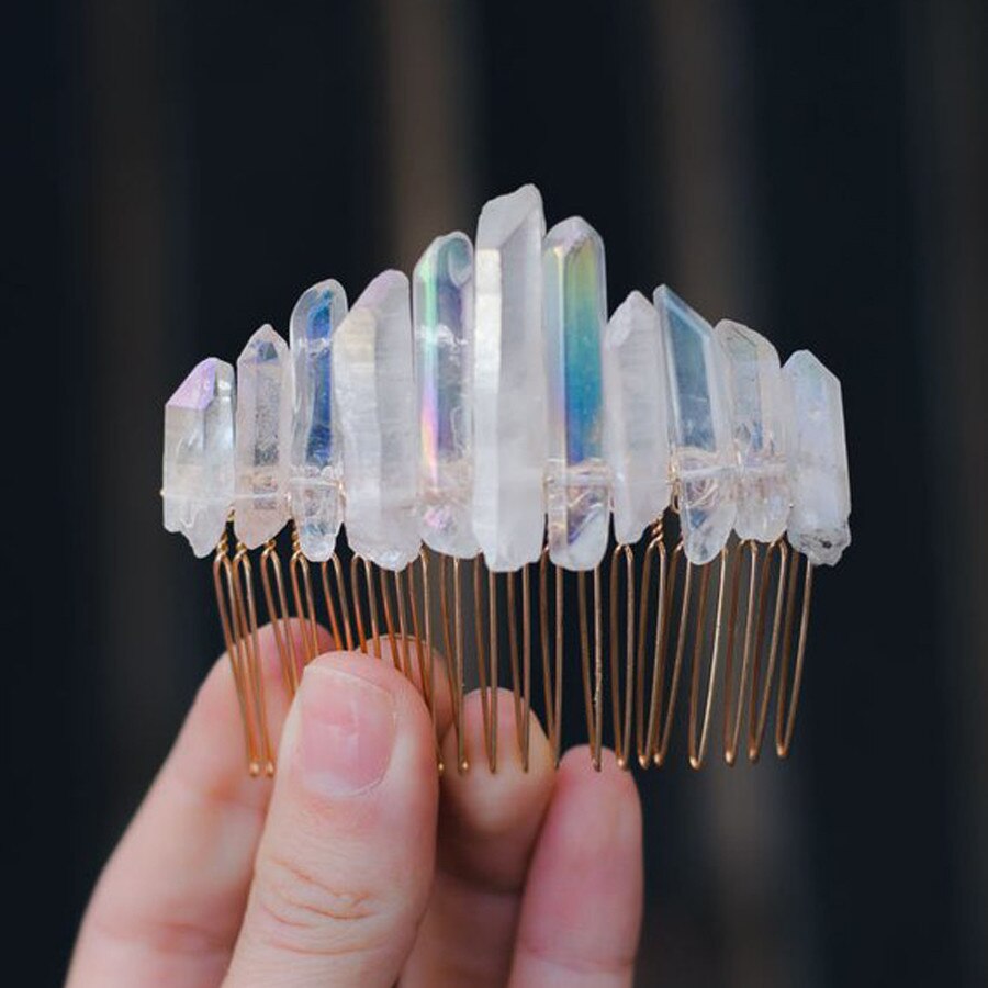 natural transparent crystal rainbow comb comb hairpin crown headdress female lolita bride princess queen headdress