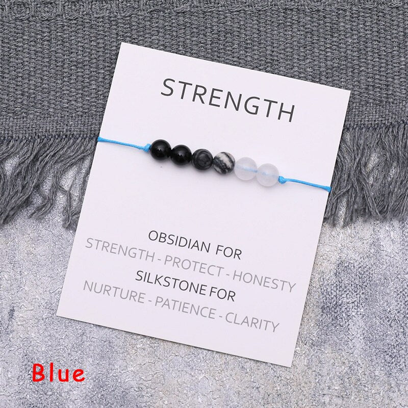 Strength Wish Bracelet Natural Obsidian Stone Bracelet Obsidian String Bracelet Crystal Jewelry for Women Men Strength Bracelet