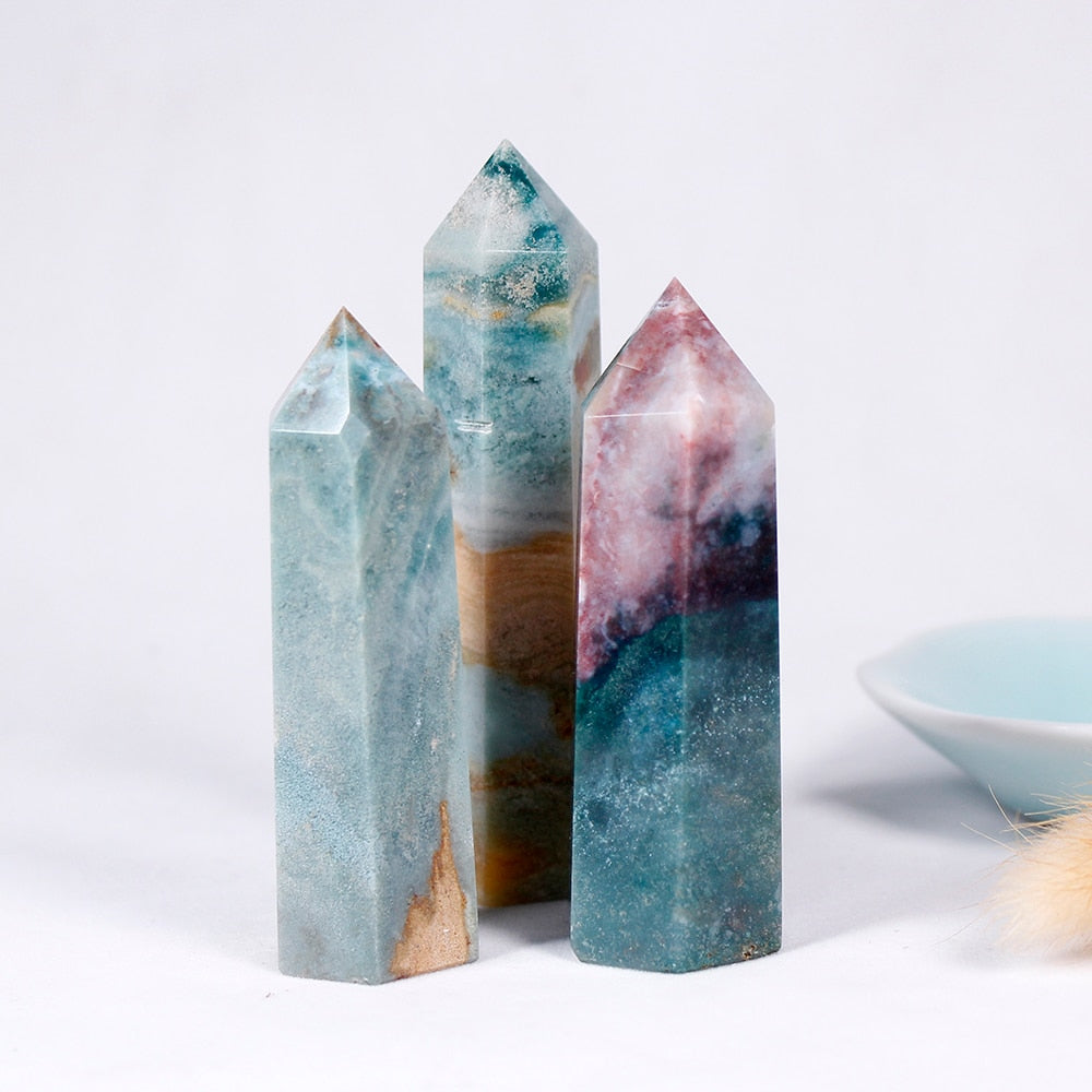 1PC Natural Ocean Jasper Crystal Point Reiki Healing Quartz Energy Stone Hexagonal Magic Wand Home Decoration freeshipping - Dara Laine Murray