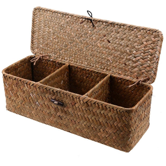 Handmade Seagrass Three Section Storage Basket freeshipping - Dara Laine Murray