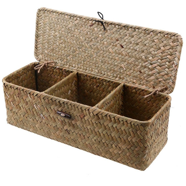 Woven Grass Baskets with Decorative Tassels / Weavings / Macrame