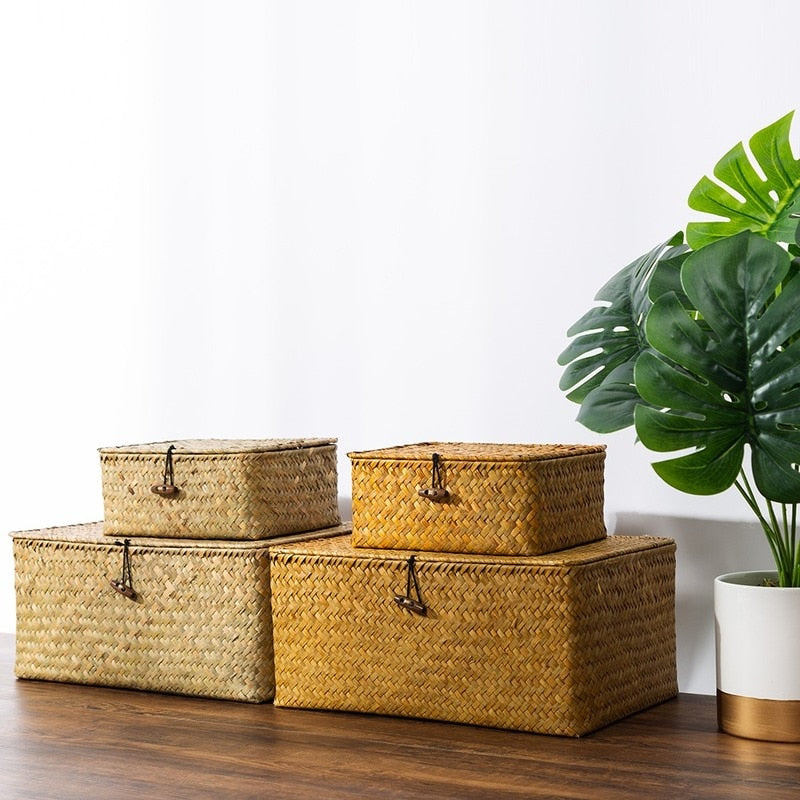 Rattan Woven Storage Boxes with Lids Handmade Wicker Storage Basket Sundries Clothes Cosmetic Container Home Organizer freeshipping - Dara Laine Murray