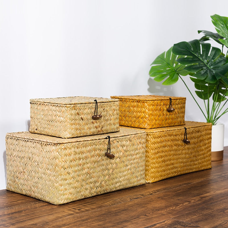 Rattan Woven Storage Boxes with Lids Handmade Wicker Storage Basket Sundries Clothes Cosmetic Container Home Organizer freeshipping - Dara Laine Murray