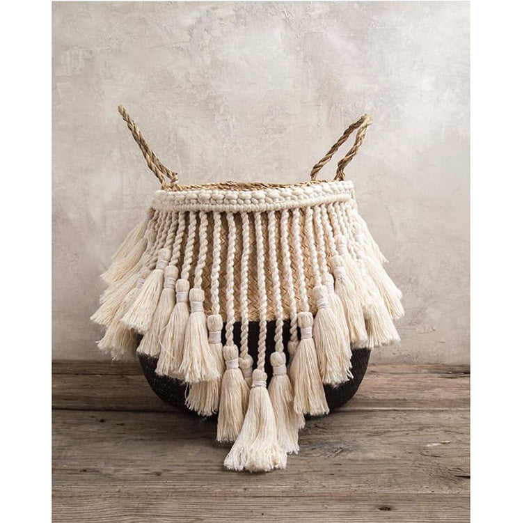 Woven Grass Baskets with Decorative Tassels / Weavings / Macrame freeshipping - Dara Laine Murray